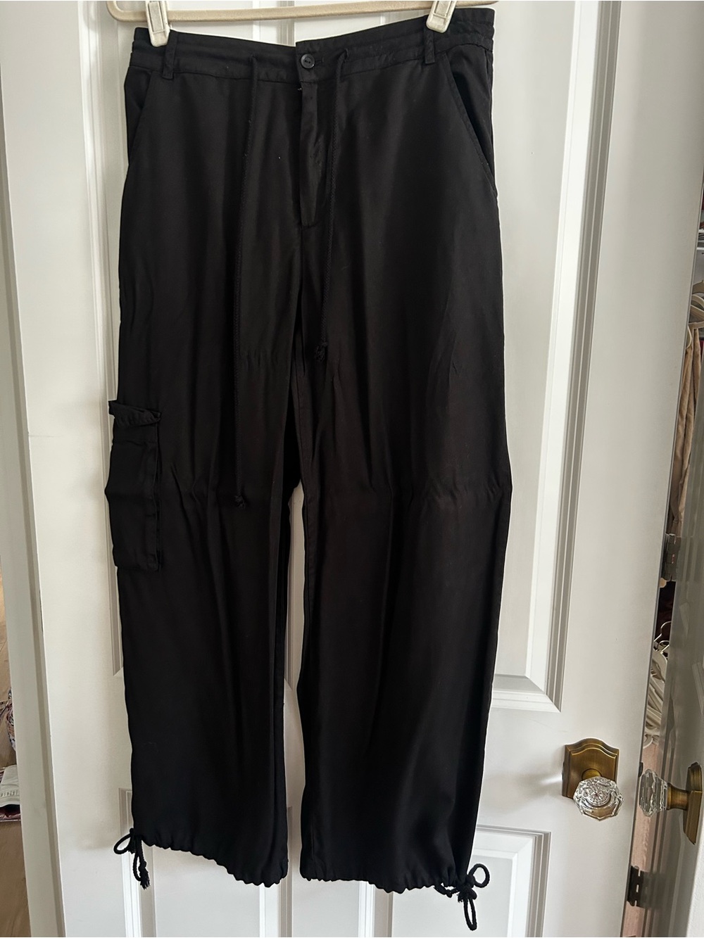Women's Black Cargo Drawstring-Hem Pants